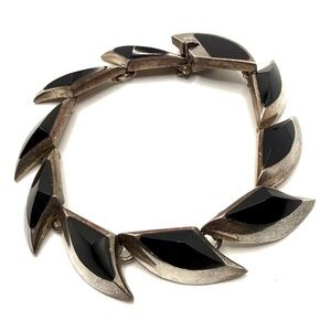 Vintage Taxco Modernist 950 Silver & Black Onyx Statement Bracelet